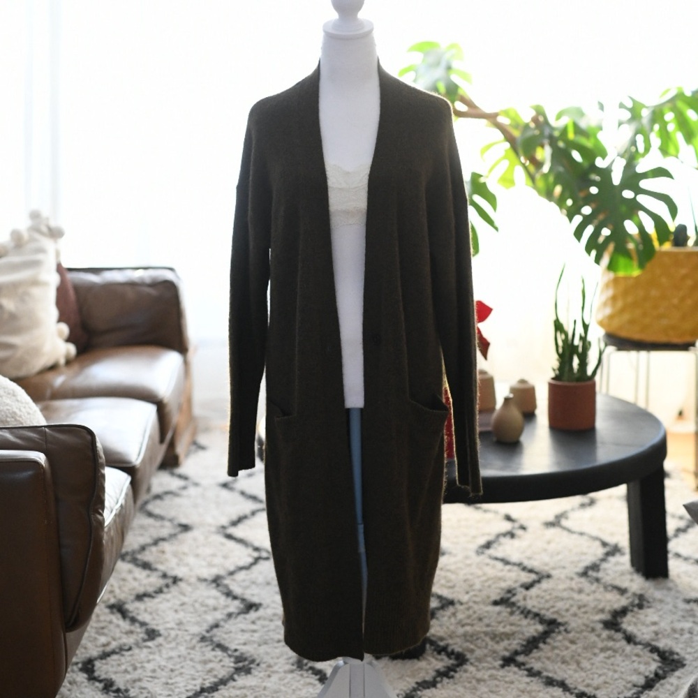 Wilfred Long Open-Front Olive Green Cardigan